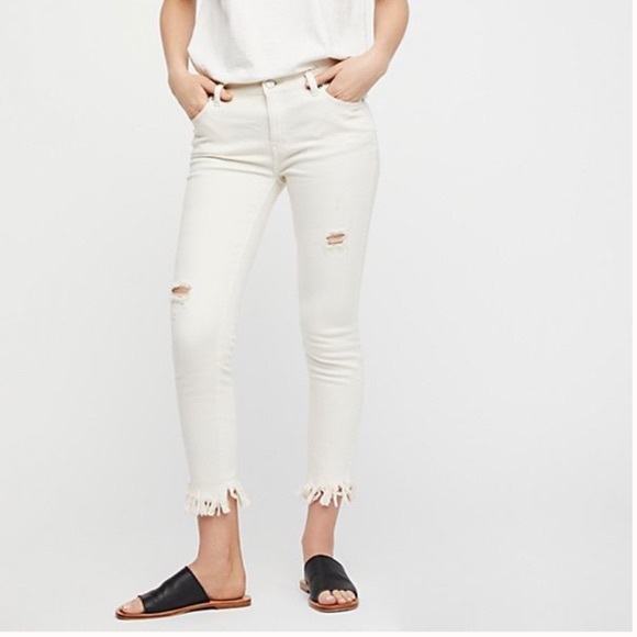 Free People Great Heights Fringe Skinny Jean White - Picture 1 of 5